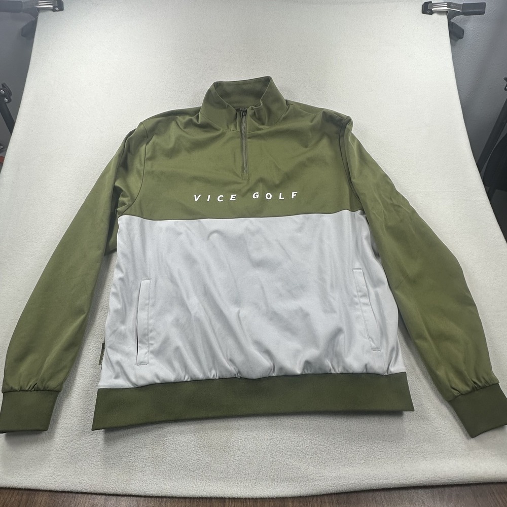 Vice Golf Jacket Mens XL Green Gray Colorblock 1/4 Zip Golf Windbreaker Top